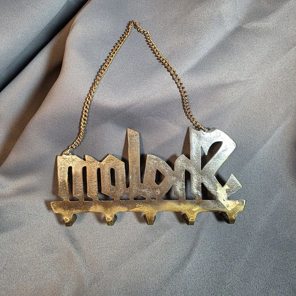 Vintage Brass SHALOM Jewish Jerusalem 5 Hook Key Holder Hanger Wall Hanging